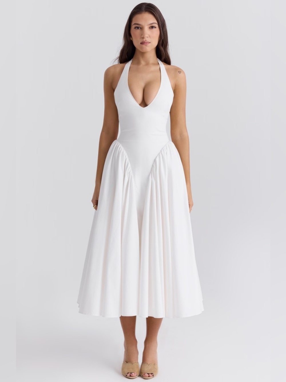 House of CB Pale Yellow Halter Fit-and-Flare Dress